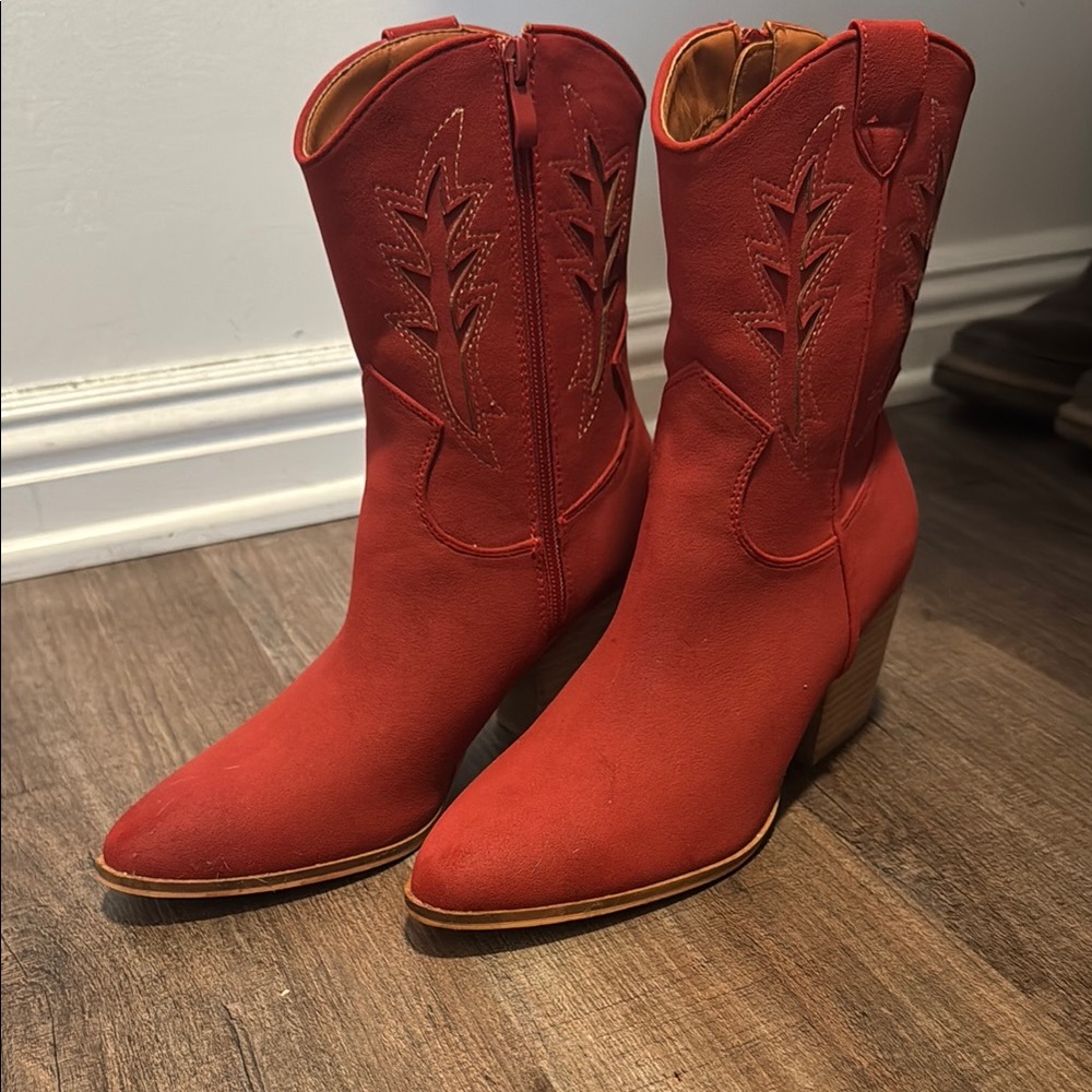 Red Heeled Boots with Western Stitching